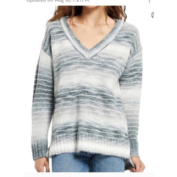 Z Supply Autumn Stripe V-Neck Sweater Large - Picture 1 of 4